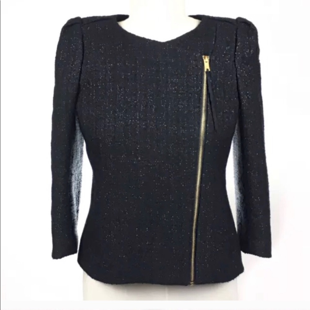 Ann Taylor Asymmetrical Zip Front Metallic Jacket